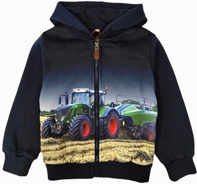 Kinder vest tractor trekker Fendt kleur donkerblauw grijs hoodie capuchon maat 92