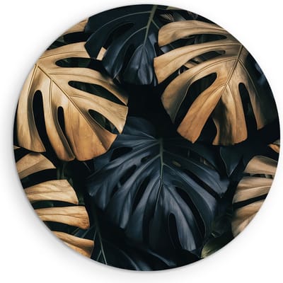Saammp Muurcirkel Hout - Goude Bladeren - Landschap - Natuur - Ø 90 - Wandcirkel - Wanddecoratie Cirkel - Muurdecoratie Woonkamer - Slaapkamer decoratie - Rond Schilderij