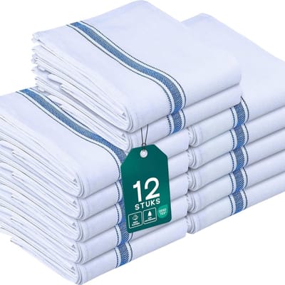 Famanu - Set van 12 blauwe keukendoeken 38x64 cm, super absorberend katoen, herbruikbaar