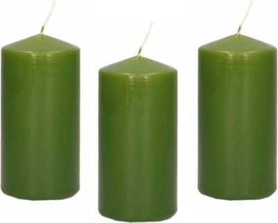 Trend Candles Cilinderkaars/stompkaars - 8x - olijfgroen - 6 x 12 cm - 40 branduren - met brandvertragende folie