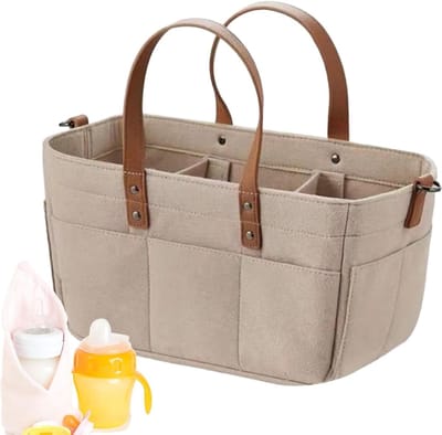 Opbergmand-opbergmand kinderkamer-Luiermand - lichte opbergdoos met gemakkelijk toegankelijke vakken - opvouwbare, praktische opbergdoos voor kinderkamers - ruime luieremmer - voor doeken, flessen en accessoires - kaki - 33x15x18 cm