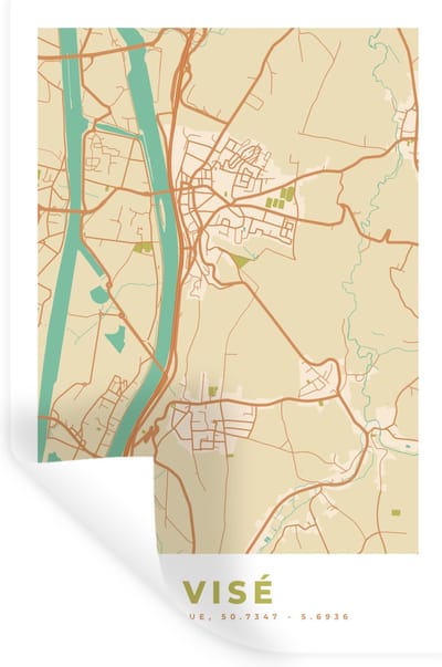 Muurstickers - Sticker Folie - Plattegrond - België - Kaart - Vintage - Visé - Stadskaart - 20x30 cm - Plakfolie - Muurstickers Kinderkamer - Zelfklevend Behang - Zelfklevend behangpapier - Stickerfolie