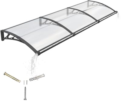 Luifel voor buiten, 100 x 300 cm, van polycarbonaat met geïntegreerde regengoot, overkapping voor deur, raam en veranda, met uv-bescherming, regen- en sneeuwbestendig