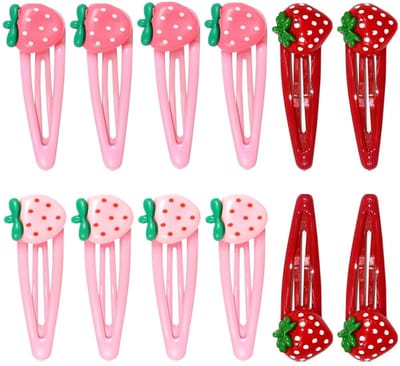 Dailygoods- Haarclips 12 Stuks - Aardbeien Haarclips - Roze/Rode Haarspelden - Retro Accessoires - Multicolor - Duurzaam Materiaal