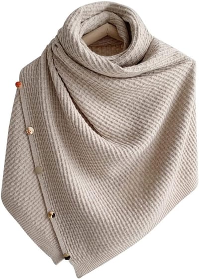Vrouwen Sjaal - Poncho Sjaal met Knopen - Gestreepte Zachte Cape - Gebreide Winter Warmte Gift voor Grootmoeder - Moeder of Vriendin in de Winter