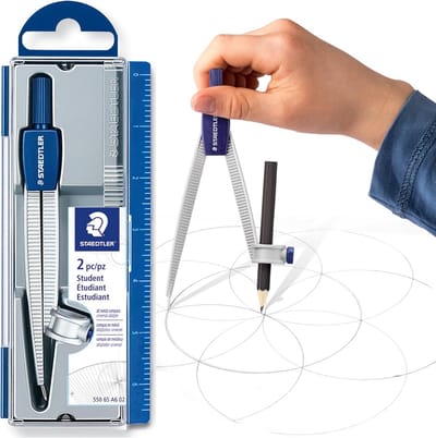 Metalen Tekencompas 4-7/8 inch - Geometrisch Hulpmiddel met Veiligheidsnaald en Universele Adapter, Inclusief Opbergkoffer