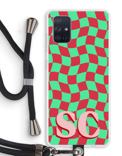Gepersonaliseerd - Case Company® - Hoesje met koord geschikt voor Samsung Galaxy A71 hoesje met Koord - Grid Monogram - Telefoonhoesje met Zwart Koord - Bescherming aan alle Kanten en Over de Schermrand