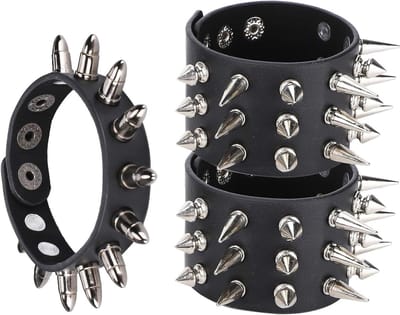 Punk Studded Armband van Leer met Spike Nieten, Set van 3 voor Dagelijks Gebruik en Stijlvolle Accessoires