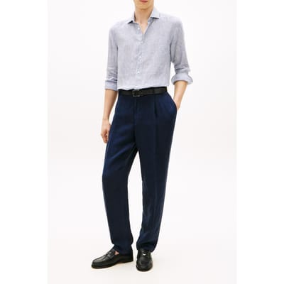 Tommy Hilfiger Dc Linen Stripe Shirt Carbon Navy/ecru Taglia: L | Camicie Casual Outlet | Uomo | Bianco