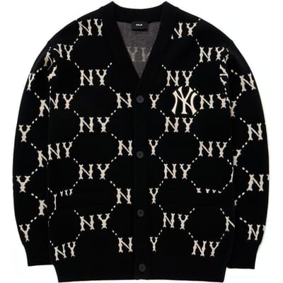 MLB Basic Logo Serie Vintage Allover Bloemen Gebreide Cardigan Trui Unisex trui Zwart 3AKCM0224-50BKS L gray