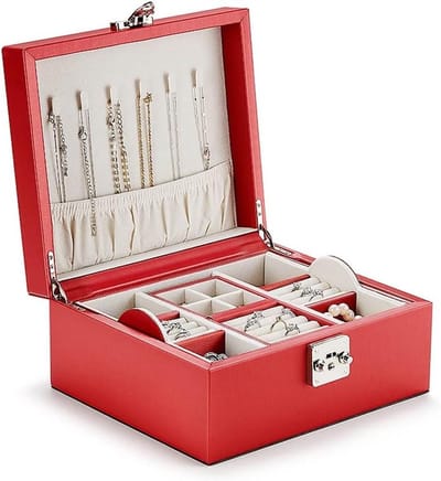 Juwelendoos - Sieradenkistje Organizer - Sieraden Opbergen - 2-Laags Met Reiscompartimenten - 23.5 x 20.5 x 11.5cm - Blauw Brons