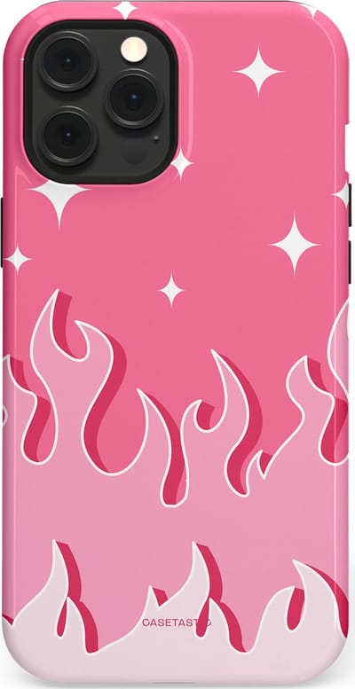 Casetastic Hoesje Geschikt voor Apple iPhone 12 Pro Max Magsafe - Stijlvolle Beschermende Duo-layer Case - Roze Vlammen