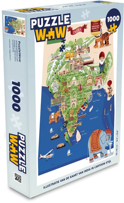 Puzzel Illustratie van de kaart van India in cartoon stijl - Legpuzzel - Puzzel 1000 stukjes volwassenen