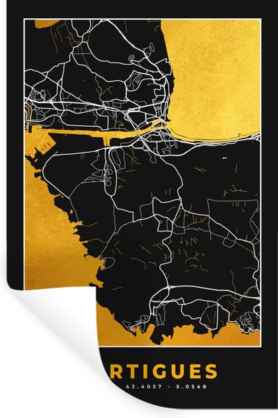 Muurstickers - Sticker Folie - Kaart - Stadskaart - Plattegrond - Martigues - Frankrijk - 20x30 cm - Plakfolie - Muurstickers Kinderkamer - Zelfklevend Behang - Zelfklevend behangpapier - Stickerfolie