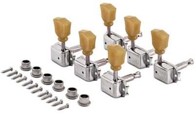Guitarworks Stemmechanieken met Vintage Tulip-regelaars, 2-rijen van 3, Chroom
