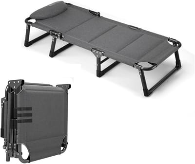 Opvouwbaar campingbed - Logeerbed gastenbed - Comfortabel slapen - Verstelbaar hoofdeinde - 190x68x28CM - Grijs