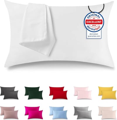Famanu – Set van 2 kussenslopen - 50 x 70 cm - katoen - wit - hoofdkussensloop met ritssluiting - super zachte en anti-allergische kussensloop