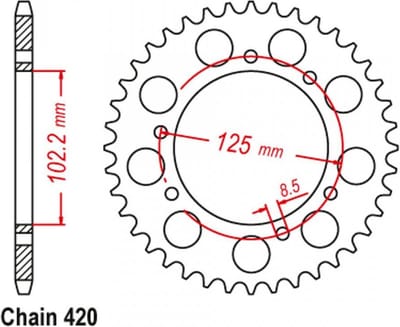tandwiel voor motorfiets derbi 50 senda 2003 tot 2020 53 dts p420 Ø102mm