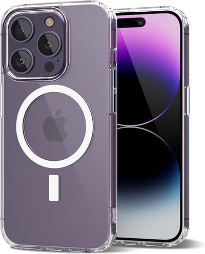 Doorzichtig magnetisch hoesje Compatibel met MagSafe Geschikt voor: Apple iPhone 14 Pro Max - Harde achterkant - Schokabsorberende hoeken - Geschikt voor Draadloos Opladen met Magnetische Ring