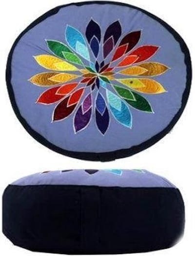 Meditatiekussen blauw bloem geborduurd - Katoen - Boekweit - 33x17 - Blauw - Meerkleurig - M