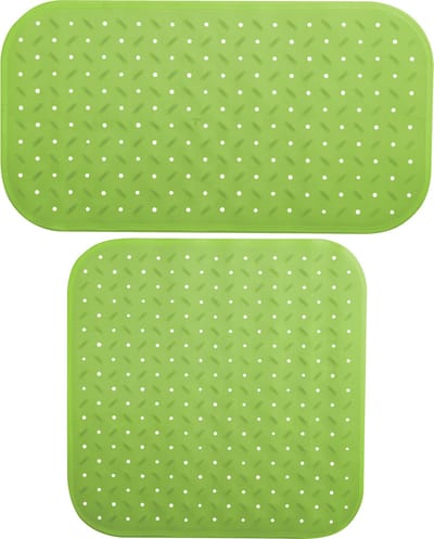 MSV Douche/bad anti-slip matten set badkamer - rubber - 2x stuks - limegroen - 2 formaten