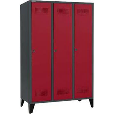 Schäfer Shop Genius Kledingkast met poten, 3 compartimenten, 400 mm vakbreedte, veiligheidsslot, antraciet/rood, met draaibare sluiting, antraciet/rubberrood