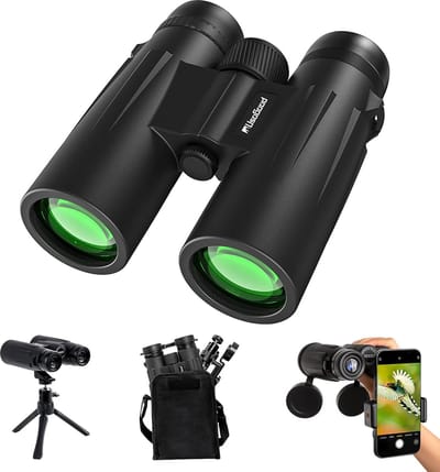 Verrekijker 12x50 HD Compacte Verrekijker Waterdicht voor Vogels Kijken, Wandelen, Jagen, Sightseeing, FMC-Lensverrekijker incl. Draagtas, Draagriem en Smartphone-Adapter