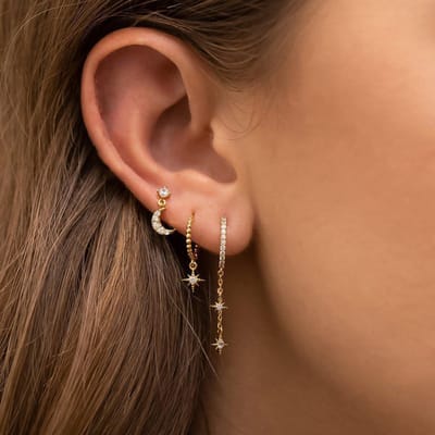 Boucle d'oreille en acier inoxydable pour femmes, nouveau Design, chaîne en zircone cubique, pendentif étoile lune, Cartilage, bijoux de perçage brown