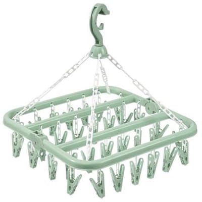 Multifunctioneel droogrek voor kleding - opvouwbaar sokkenrek met 32 clips voor ondergoed en babykleding - groen