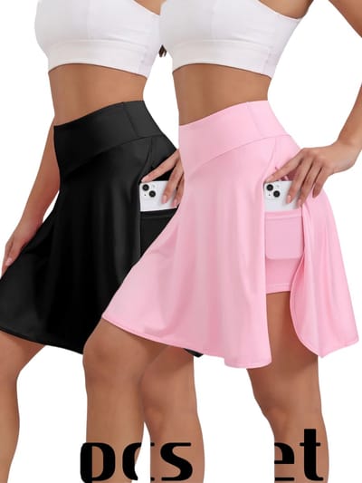 Livano Broekrok Dames - Skort - Korte Broek - Culotte - Wandelrok - 2 Pcs - Zwart/Roze - Maat S