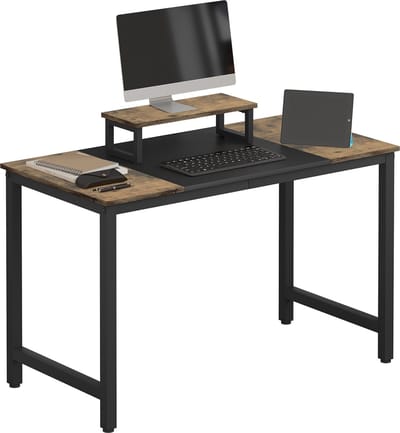 Kamyra® Bureau met Monitor Stand - Tafel, Bureautafel - MDF, Metaal - Vintage - 120x60x75 cm