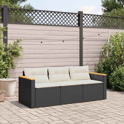 vidaXL - Tuinbank - 3-zits - met - kussens - poly - rattan - zwart