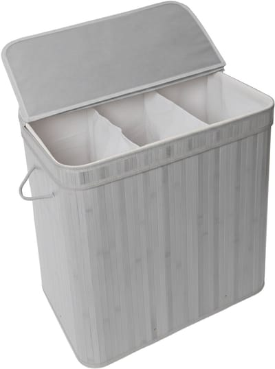 Wasmand - 150 l - 3 vakken - opvouwbaar - bamboe