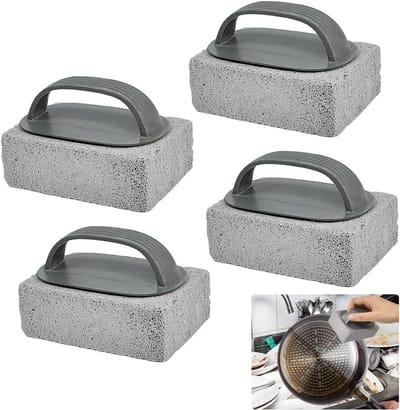 Set van 4 Reinigingsstenen voor de Grill met Handvat, Herbruikbare Reinigingsblokken voor Barbecue, Ideaal voor het Schoonmaken van Grillroosters en Kookplaten