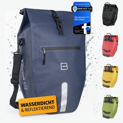 BRONEA® 2-in-1 Fietstas elektrische fietsen | XXL 28 liter | INNOVATIEF CLICK-SYSTEEM | Afneembare Fietstas voor alle bagagedragers | 100% Waterdicht & reflecterend | Laptop-compartiment | JEANSBLUE