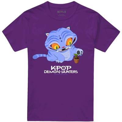 K-Pop Demon Hunters Unisex Schattig Derpy Tijger T-shirt voor volwassenen (Paars)