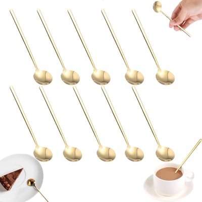 10 stuks lepels van roestvrij staal, 13 cm, gouden soeplepel, espressolepel, moderne tafellepel, slalepel, mini-kruidenlepel voor zout, suiker, honing, specerijen (goud 1)