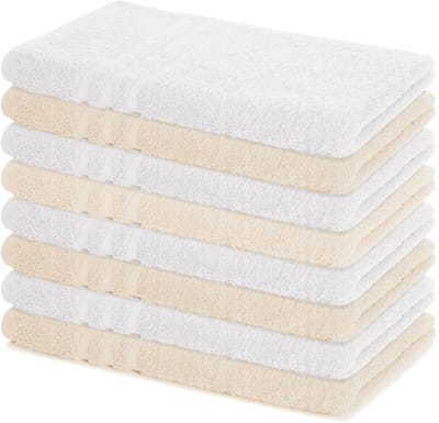 Lavea® Set van 8 Handdoeken 50x100 cm, 100% Katoen – Zacht en Absorberend – Perfect als Handdoek voor Thuis en Hotel – Wit en Crème