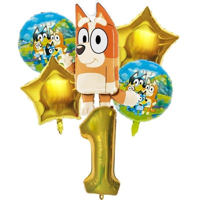 6 stuks Familie Bluey Aluminium Ballon Cartoon Bingo Activiteit Speelgoed Blauw Gouden Ster Ballon Decor Verzameling Verjaardag Viering Baby Douche Benodigdheden As Picture