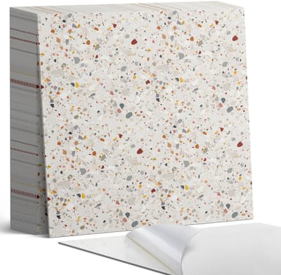 Coloray Plaktegels - Patroon met verschillende vormen Zelfklevende Tegels - 20 cm x 20 cm - Beige Plaktegels - 20 stuks - Vierkant PVC Tegels - Plaktegels Badkamer - Plaktegels Vloer - Vinyltegels Vloer Zelfklevend - Wandtegel Zelfklevend
