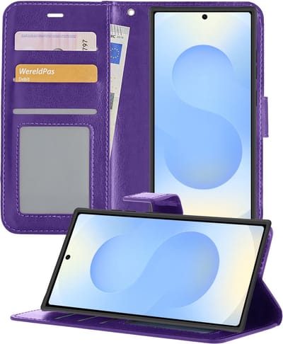 Hoesje - Geschikt voor Samsung Galaxy S25 Ultra - Luxe Bookcase - Walletcase Hoes - Portemonnee - Cover - Telefoonhoes - Paars