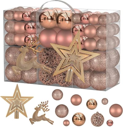 Gouden en Roze Kerstballen Set van 102 Stuks - Schitterende Shatterproof Decoraties voor de Kerstboom en Feestdagen