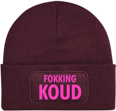 Fokking koud wintermuts Burgundy | fluor roze - soBAD. | Unisex | Skimuts | Muts | Kou | met grappige tekst | Winter | Beanie | Bordeaux rood