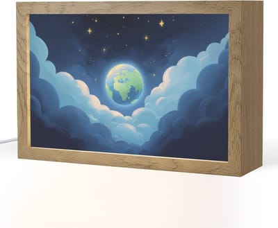 Nachtlampje 30x20 cm - Kinder lampje - Planeet - Wolken - Sterren - Blauw - Tafellamp kinderkamer - Slaapkamer lamp - Bedlamp kinderen - Kinderlampje stopcontact - Wandlamp babykamer - Nachtlampjes