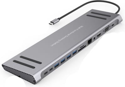 Onten 9199A Docking Station - Type C naar HDMI / VGA / SD / TF / RJ45 / USB 3.0 / Audio / USB C / PD