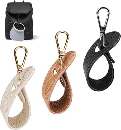 Allecto Plus - Handsfree Hoedclip voor Reizen - 3-Pack Hoedenclip van PU-leder voor Tas - Zwart, Wit, Bruin