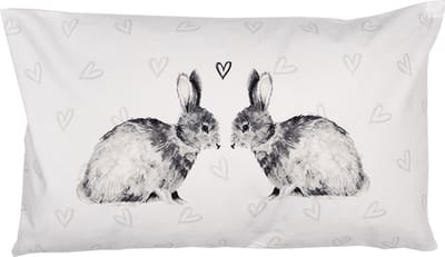 Clayre & Eef Kussenhoes 30x50 cm Wit Polyester Konijnen