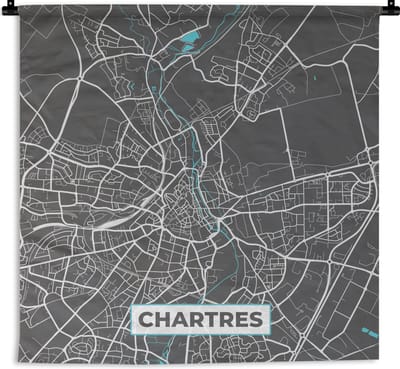 Wandkleed - Wanddoek - Chartres - Frankrijk - Plattegrond - Kaart - Stadskaart - 180x180 cm - Wandtapijt