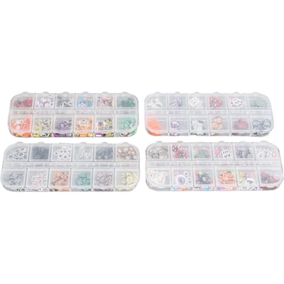 4 Doos Halloween Nagellak Sequins Feest 3D Pompoen Schedel Geest Patroon Klei Nagelslices Decoratie white