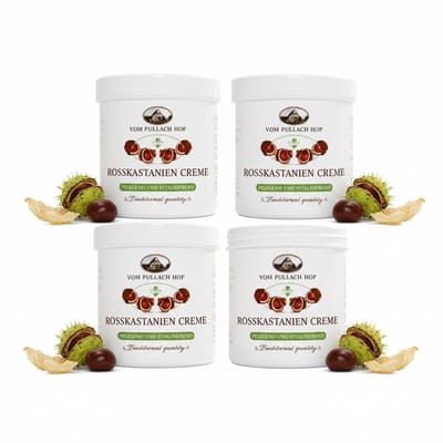 Pullach Hof Paardenkastanje Crème - Voordeelverpakking 4x 250ml - Voor Vermoeide Benen & Voeten - Vitaliserend & Verzorgend